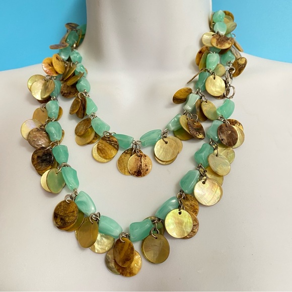 Boho Shell & Mint Green Acrylic Beads Necklace & Bracelet Set - Picture 6 of 8